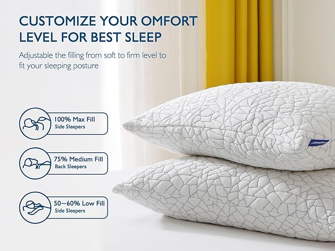 Dafinner Shredded Memory Foam Body Pillow for Adults, Removable Cooling Bamboo Rayon Cover, Soft-to-Firm Adjustable Loft, Full Body Long Bed Pillow for Stomach, Back or Side Sleepers, 20x54”