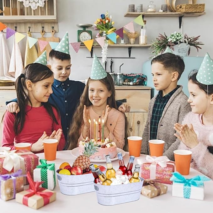 4 Pcs 4 Gallon Ice Bucket Large Metal Drink Buckets Galvanized Tub galvanized steel tub Cold Drink Beverage Tubs for Christmas Bar for Beer Wine Cooler(Silver)