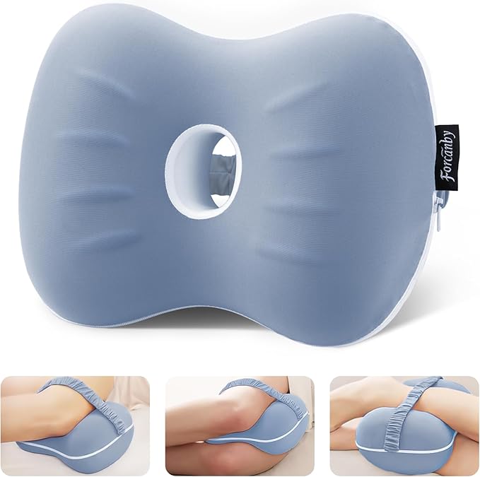 Memory Foam Leg Pillow for Side Sleepers - Relax from Sciatica, Back, HIPS, Knees, and Joints - Removable and Washable Cover - Perfect for Pregnancy and Nursing (Misty Blue)