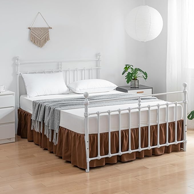 Bed Skirt King Size Ruffled Bed Skirts with Split Corners,14 Inch Drop Dust Ruffle Bed Skirt with Platform,Brown