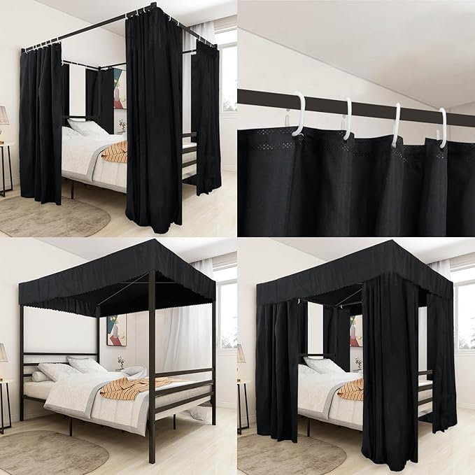 Black Canopy Bed Curtains - 4 Corner Post Bed Curtains Canopy Queen Bed Canopy Curtains for Adults Girls Bedroom Decoration(Black, Queen)