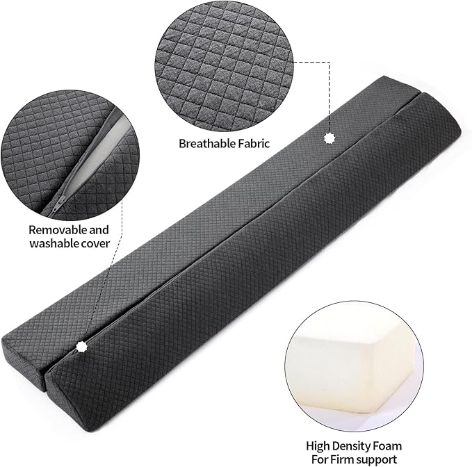 MABOZOO Pillow Wedge for Headboard Gap,Bed Gap Filler Queen Size,Foldable Bed Wedge Pillow for Headboard,Grey Bed Wedge Gap Filler,Foam Mattress Gap Filler,60"x6"x6"
