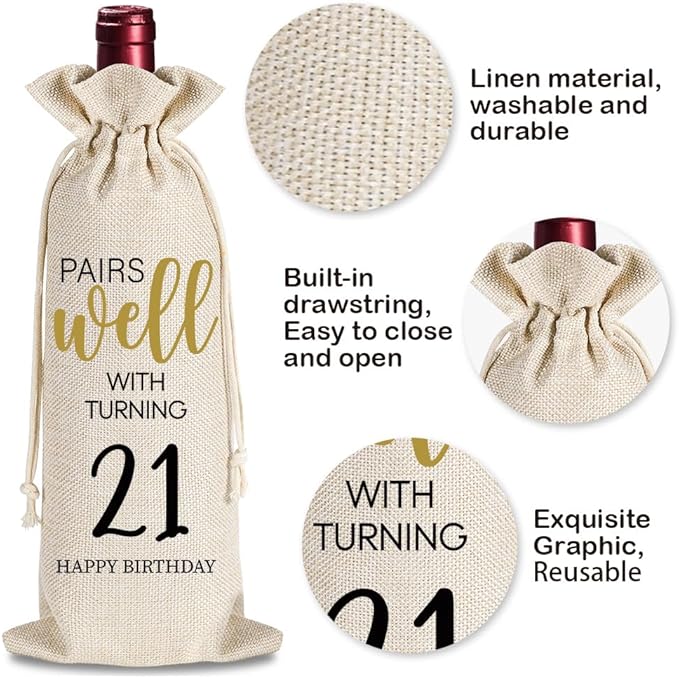 21st Birthday Wine Bag Gifts for Her, Cool 21st Birthday Gifts, 21st Birthday Gift Ideas for Women Men, 21 Years Old Birthday Party Decoration Wine Bag Gifts, 2003 Wine Bag
