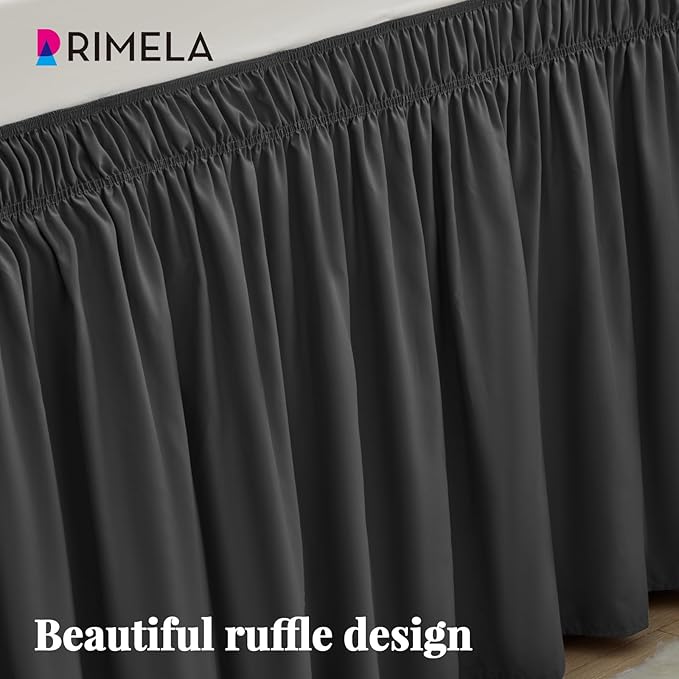 RIMELA Dark Grey Bed Skirt Twin 32 Inch Drop Silky Luxurious Fabric, Wrinkle and Fade Resistant with Adjustable Elastic Belt Easy to Install Machine Washable Dust Ruffles Bedskirt