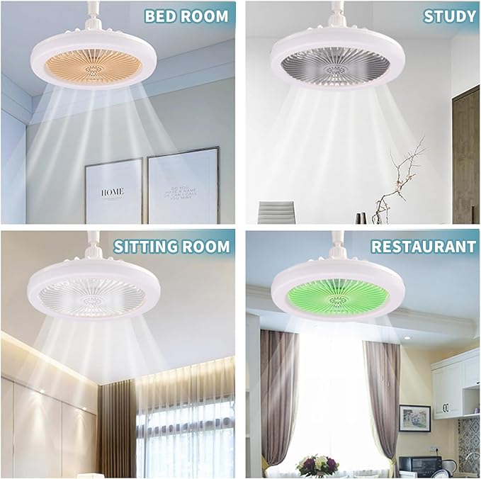 Socket Ceiling Fan with Light, Remote Control LED Small Ceiling Fan Screw in Light Bulb, Plug into Ceiling Mini Remote Ventilador for Living Room & Bedroom & Kitchen & Bathroom (White)