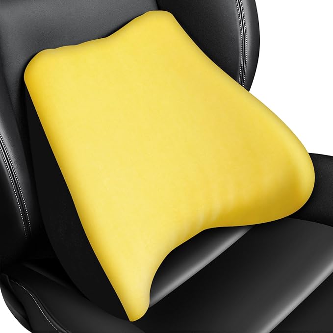 Soft Lumbar Support Pillow for Driving Seat 100% Memory Foam Lumbar Pillow for Lower Back Pain Relief, Lumbar Support Cushion for Car Seat, Office Chair - Yellow