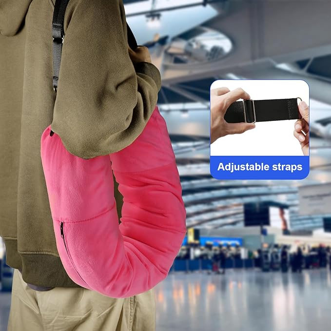 Travel Pillow Stuffable with Clothes, 7.3x31.5in Soft Plush Extra Luggage Airplane Fillable Storage Bag Transformable Neck Body Case Cover, Only Travel Pillowcase, No Filler(Rose Red)