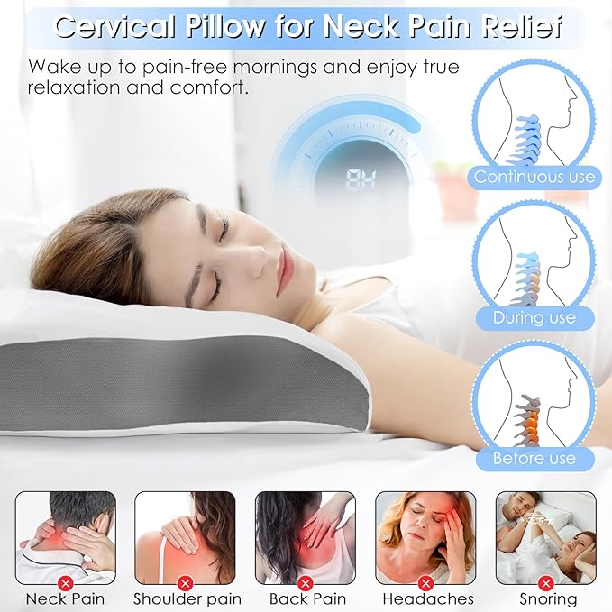 Cervical Neck Pillow for Pain Relief: Ergonomic Orthopedic Contour Pillow - Memory Foam Pillows (Rectangular)