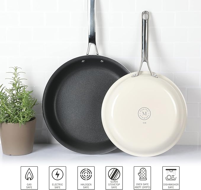 MARTHA STEWART Lockton 2 Piece 10" & 12" Heavy Gauge Aluminum Premium Nonstick Fry Pan Set - Linen