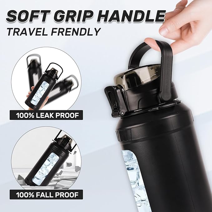 48oz Glass Water Bottle,Inspirational Water Bottle With Straw and Handle,Large Sports Motivational Water Bottle with Strap and Shell For Gym,Sports,Daily (48 oz)