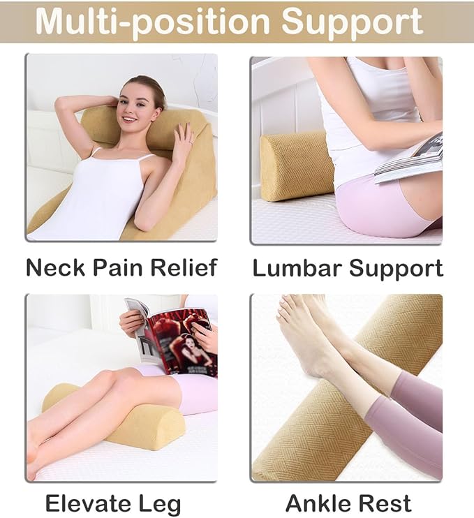 Recliner Leg Pillow Memory Foam Non-Slip Long Bolster Pillow for Legs, Knees, Lower Back and Head, Lumbar Support Pillow 23.6x8x4 Inch Grey