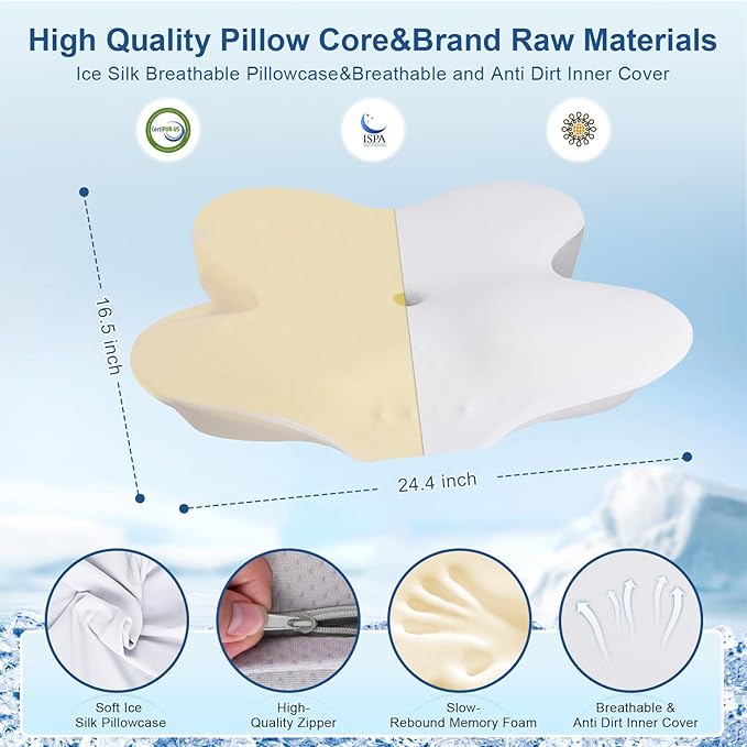 Cervical Pillow for Neck Pain Relief, Ergonomic Neck Pillow for Sleeping, Odorless Memory Foam Orthopedic Pillow for Side Sleepers with Cooling Pillowcase