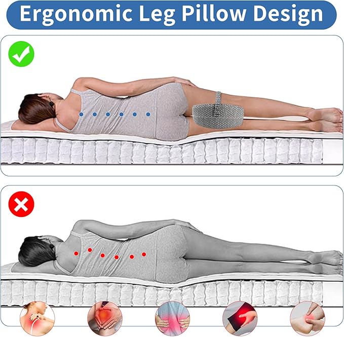 Knee Pillow for Side Sleepers, Knee Pillow - Soothing Pain Relief for Sciatica, Back, HIPS, Knees, Joints Pain, Memory Foam Leg Pillow Pregnancy Pillow Removable and Washable Cover (Grey)