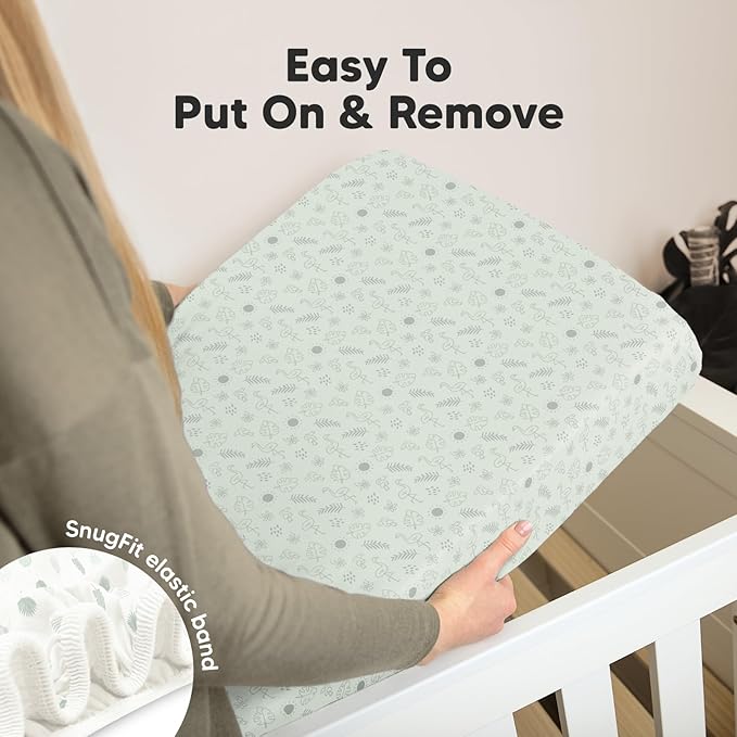 2-Pack Mini Crib Sheets Fitted, Pack and Play Sheets - Organic Cotton Pack N Play Sheets for Pack and Play Mattress, Playard Baby Crib Sheets, Jersey Crib Sheets Neutral for Boys,Girls (Tropic Oasis)