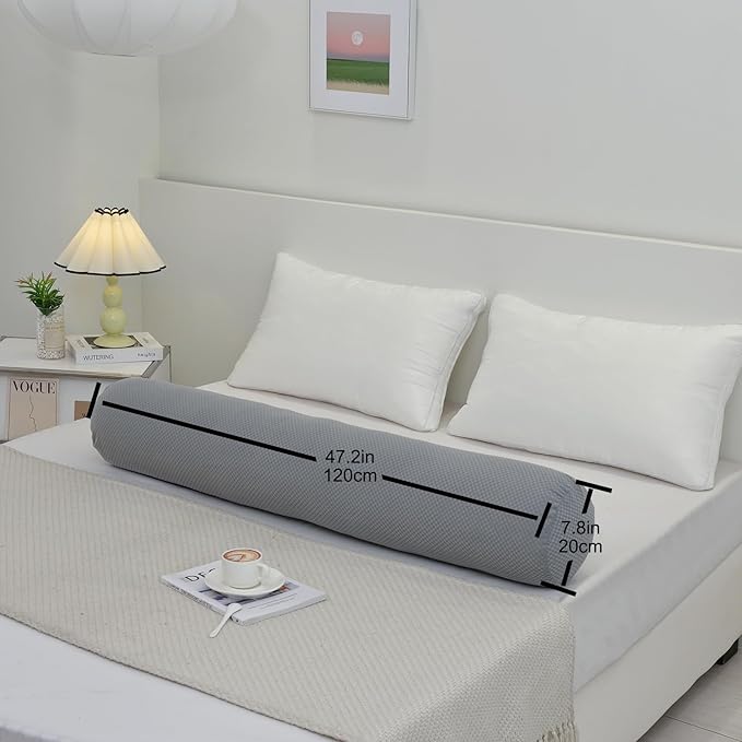 Body Roll Pillow for Adults, Bolster Pillow with Removable Velvet Cover, Long Round Cervical Maternity Pillow- 8” x 48”