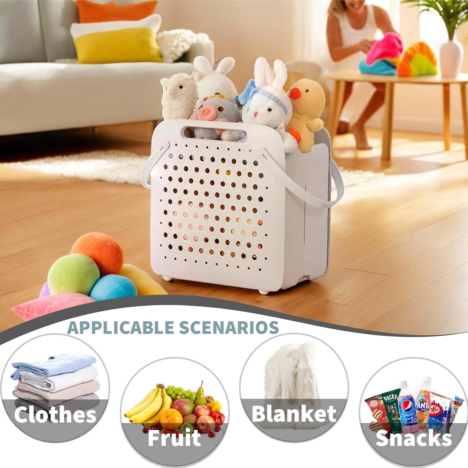 45L Foldable Laundry Basket, Plastic Collapsible Laundry Baskets with Handles, 12 Gallons Dirty Clothes Hamper for Dorm Laundry Room Organization, Freestanding Wall Hanging Laundry Hamper