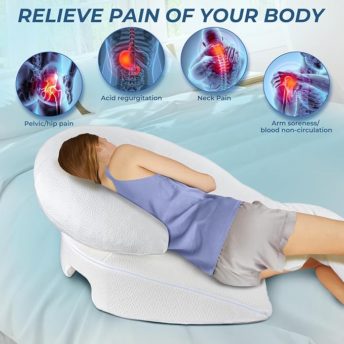 SAHEYER Side Sleeper Pillows with Arm Hole, Shoulder Relief Wedge and Body Pillow System for Adults, Shredded Memory Foam Long Pillow for Shoulder Pain, Acid Reflux and GERD, Size Large (5'10 Within)