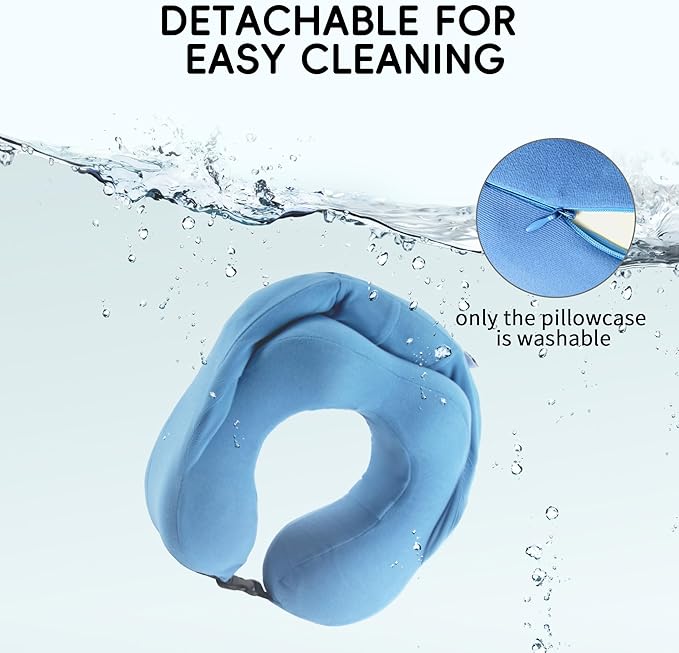 Hooded Neck Pillow for Kids and Adults, 100% Pure Memory Foam Upgraded Travel Pillow with Hood, Kids Neck Pillow for Airplane, Outdoor, Office, Soft, Washable, Easy Storage, Shark