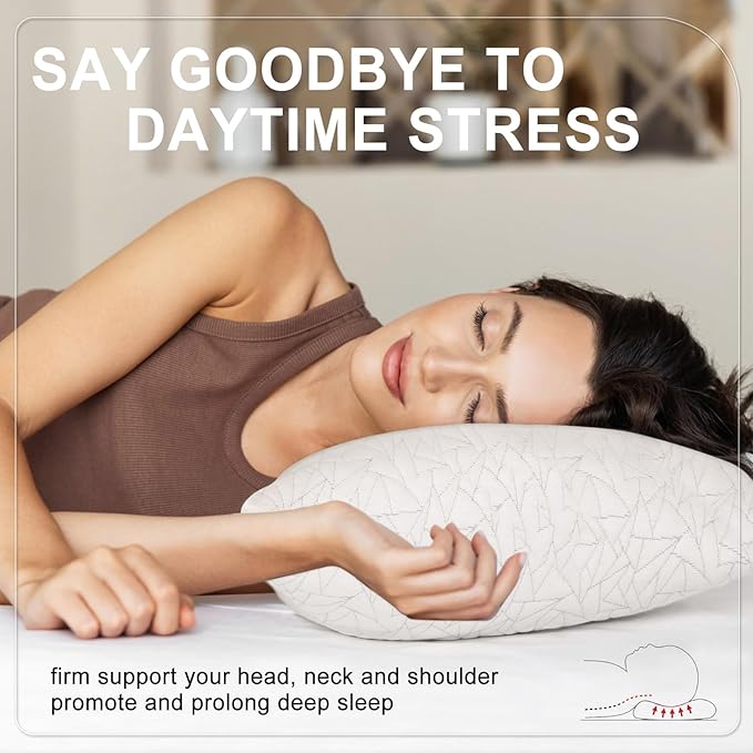 Memory Foam Pillows King Size Set of 2, Adjustable Bed Pillows for Sleeping, Shredded Memory Foam Pillows for Side Back Stomach Sleepers, 20 x 36 in