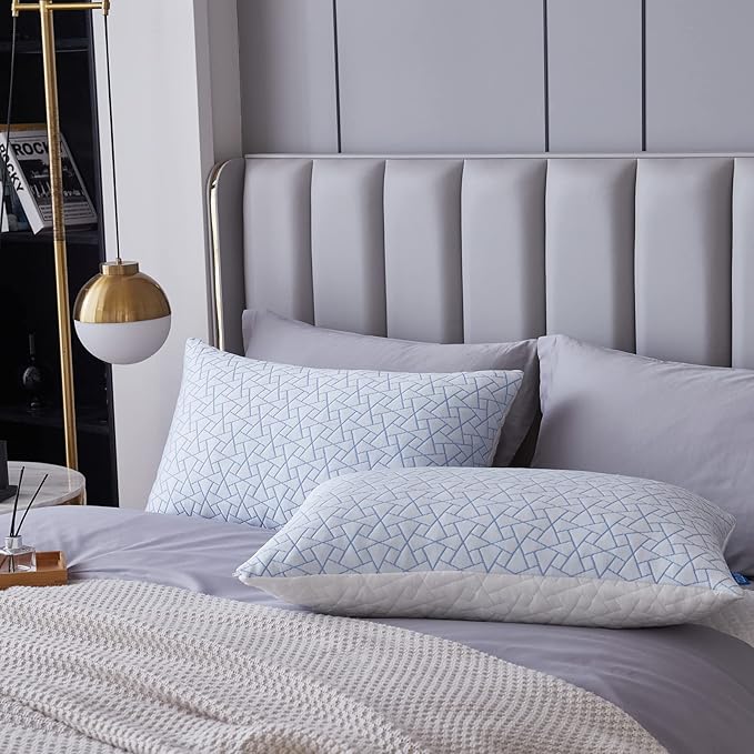 Pillows Standard Size Set of 2 - Standard Pillows Set of 2 - Adjustable Firm Pillow for Back Stomach and Side Sleeper - Shredded Memory Foam Cooling Pillow for Neck and Shoulder Pain