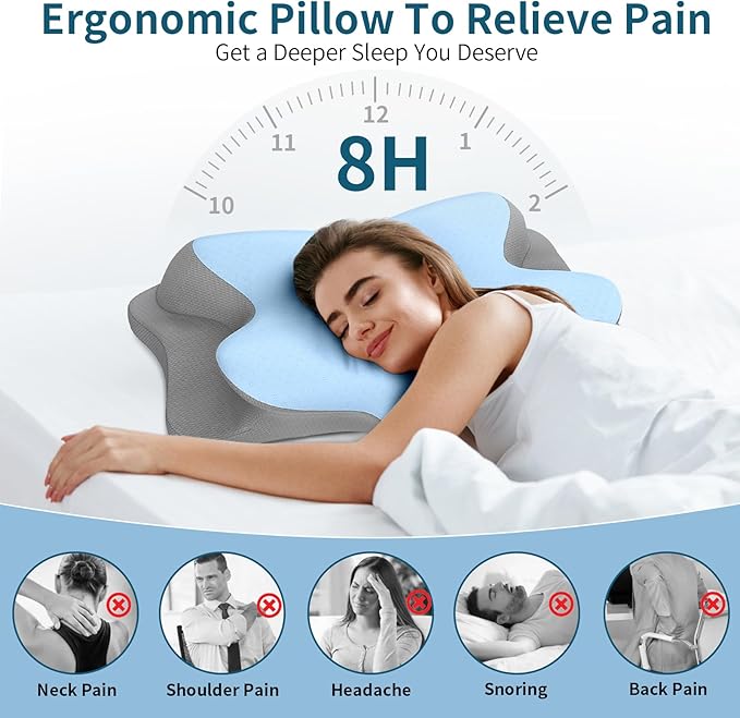 Cervical Neck Pillow - Cooling Pillow for Neck Pain Relief, Ergonomic Contour Side Sleeper Pillow for Sleeping, Orthopedic Memory Foam Pillows for Back & Stomach Sleepers with Pillowcase