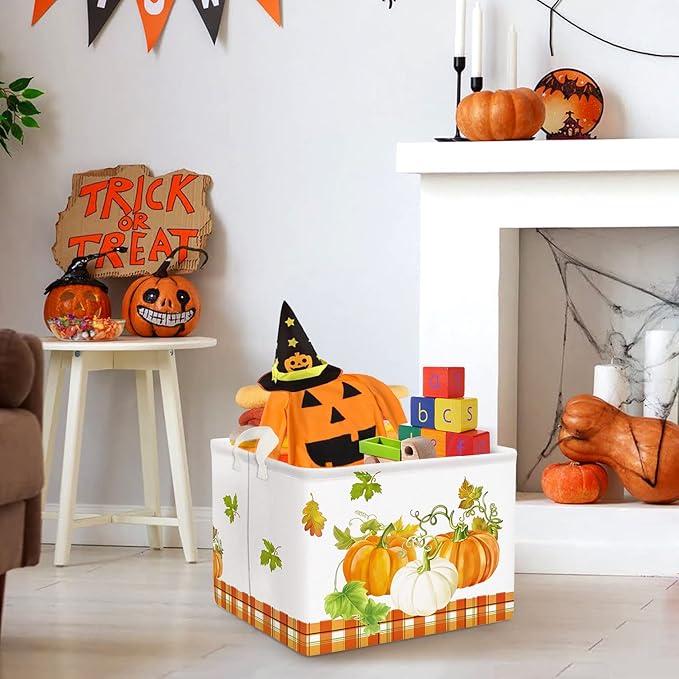 Clastyle Pumpkin Gift Baskets Empty Gnome Truck Shelf Basket Foldable Toys Clothes Large Storage Bin Rectangular Harvest Orange Fall Basket