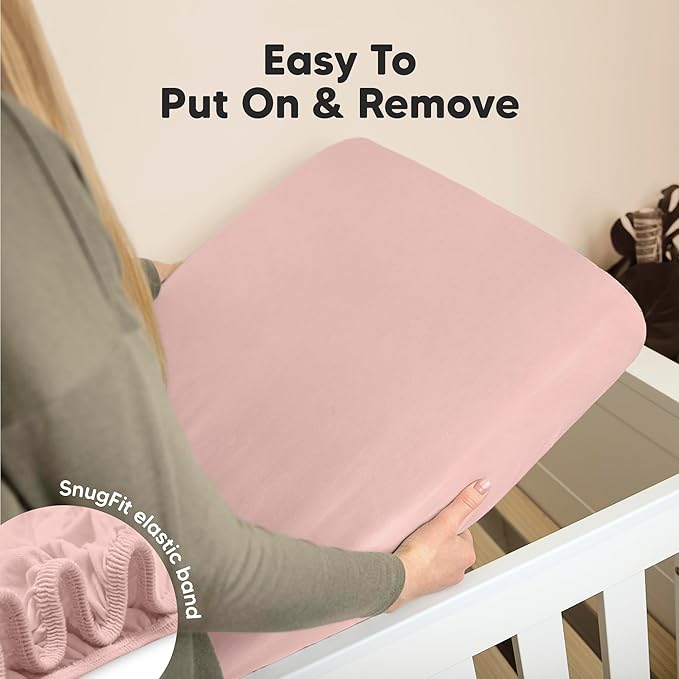 2-Pack Organic Crib Sheets for Boys, Girls - Jersey Fitted Crib Sheet, Baby Crib Sheets Neutral, Crib Mattress Sheet, Cotton Crib Sheets, Breathable Crib Sheet, Baby Mattress Sheets (Rose)