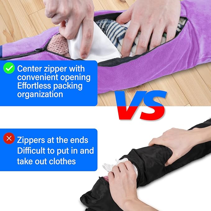 Travel Pillow You Stuff with Clothes, Stuffable Travel Pillow Transforms Into Extra Luggage Without Excess Fees, Stuffable Neck Pillow No Filler Fits 3+ Days of Travel Essentials Purple