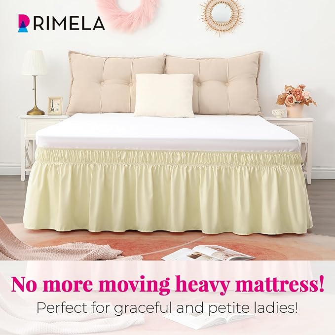RIMELA Bed Skirt King Size 12 Inch Drop, Wrap Around Elastic Bedskirt Solid Microfiber Luxury Hotel Quality Fabric, Easy to Install Machine Washable Wrinkle & Fade Resistant, Beige Yellow