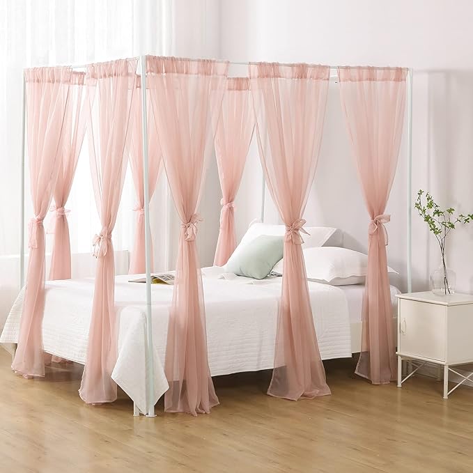 Canopy Bed Curtains for Queen Bed, Princess Bed Canopy for Girls Room, Canopy Bed Scarf Adults (Dust Pink)