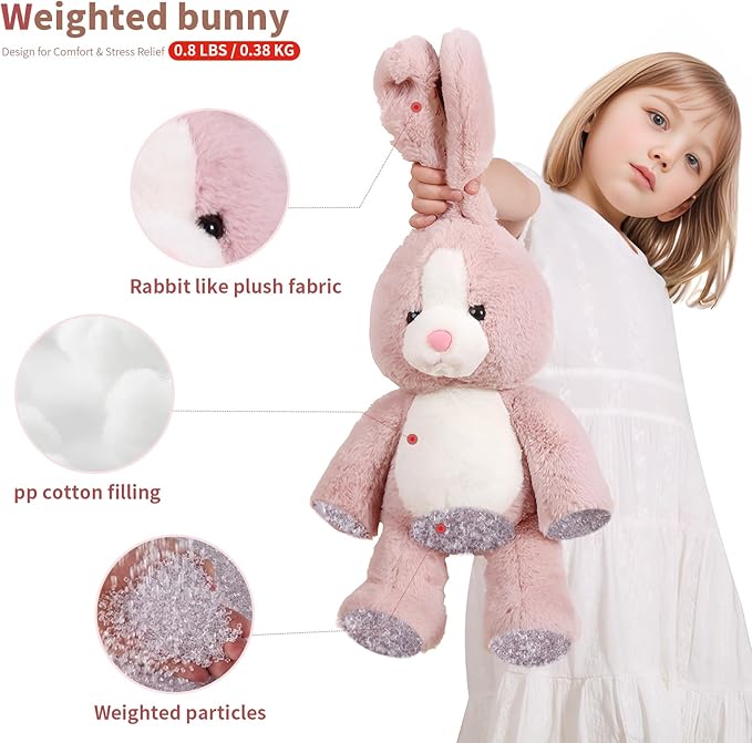 20 inch Long Ear Bunny Plush, Pink Bunny Weighted Stuffed Animals, Big Rabbit Plushies Pillow Toys, Birthday Gift for Kids and Adults.