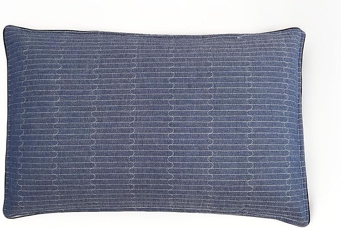 Buckwheat Pillow for Sleeping-Breathable for Cool Sleep,Cervical Support for Back and Side Sleepers(Organic Buckwheat Hulls),Korean Style,Standard Size 22"x14"(1pc).Navy Blue Color