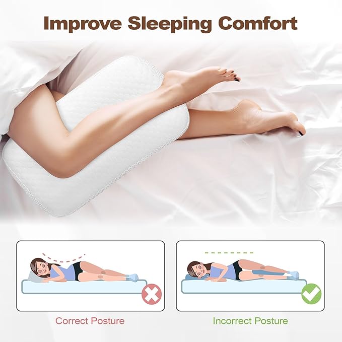 Memory Foam Knee Pillow for Side Sleepers, Between Legs Pillow, Soothing Relief for Sciatica Back HIPS Knees Joints, with Inner Pillowcase and Extra Foam Filler, White