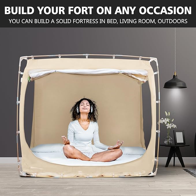 Bed Tent Bed Canopy Queen Size Tents for Adult and Kids- Portable Dream Tent Indoor Sleeping Tents 70% Blackout with 3 Doors Breathable Big Space Tents