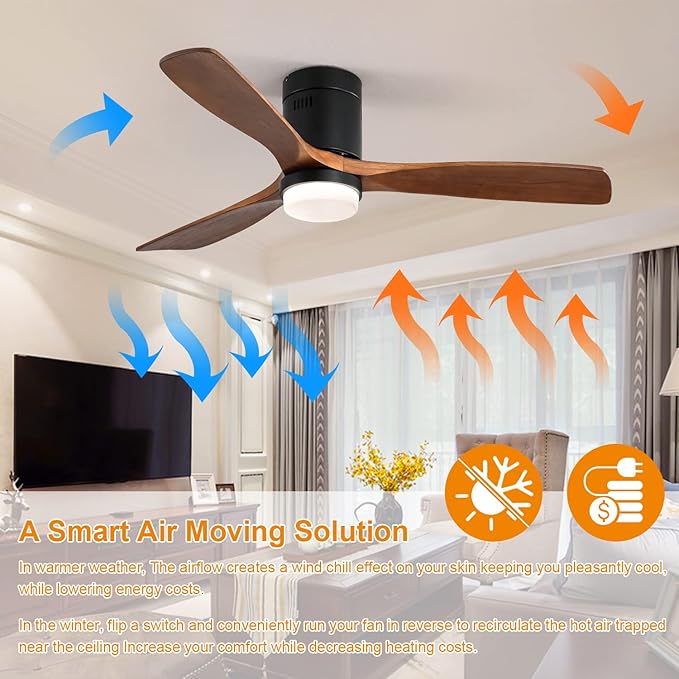 NicBex Ceiling Fan 52 Inch Ceiling Fans with Lights Ceiling Fan with 3 Blades and Remote Control Reversible DC Motor Ceiling Fan for Bedroom, Living Room, Brown