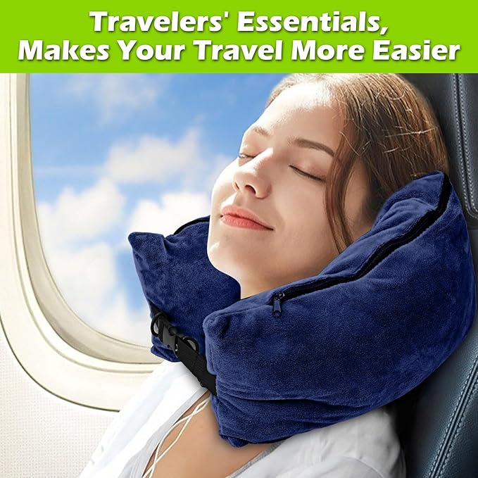 Travel Neck Pillow Stuffable with Clothes,Stuffable Neck Pillow for Traveling,Fillable Travel Neck Pillow Extra Storage Bag,Soft Velvet Neck Pillow Case Cover,Packable for Airplane Travel Essentials