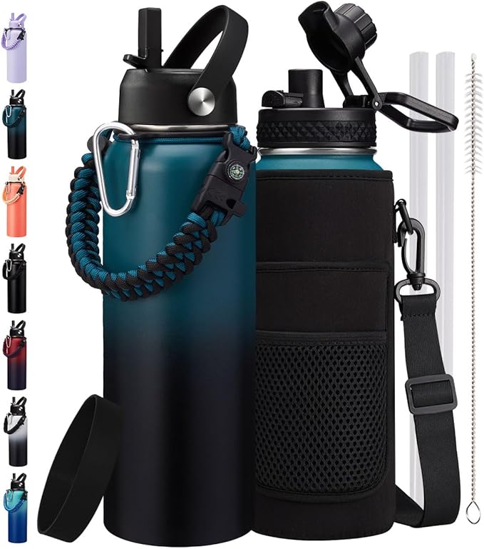 40oz 64oz Insulated Water Bottle 40 oz - Cold for 48H, Metal Water Bottle Flask with Straw Lid & Auto Spout Cap, Triple-Wall Wide Mouth Hydro Tumbler Jug for Sports Gym Work Man