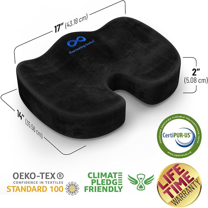 Everlasting Comfort Seat Cushion and Lumbar Support Pillow - Premium Memory Foam Office Chair Cushions for Enhanced Posture, Support, All-Day Comfort - Multi-Use for Car, Desk Chair, Gaming Chair