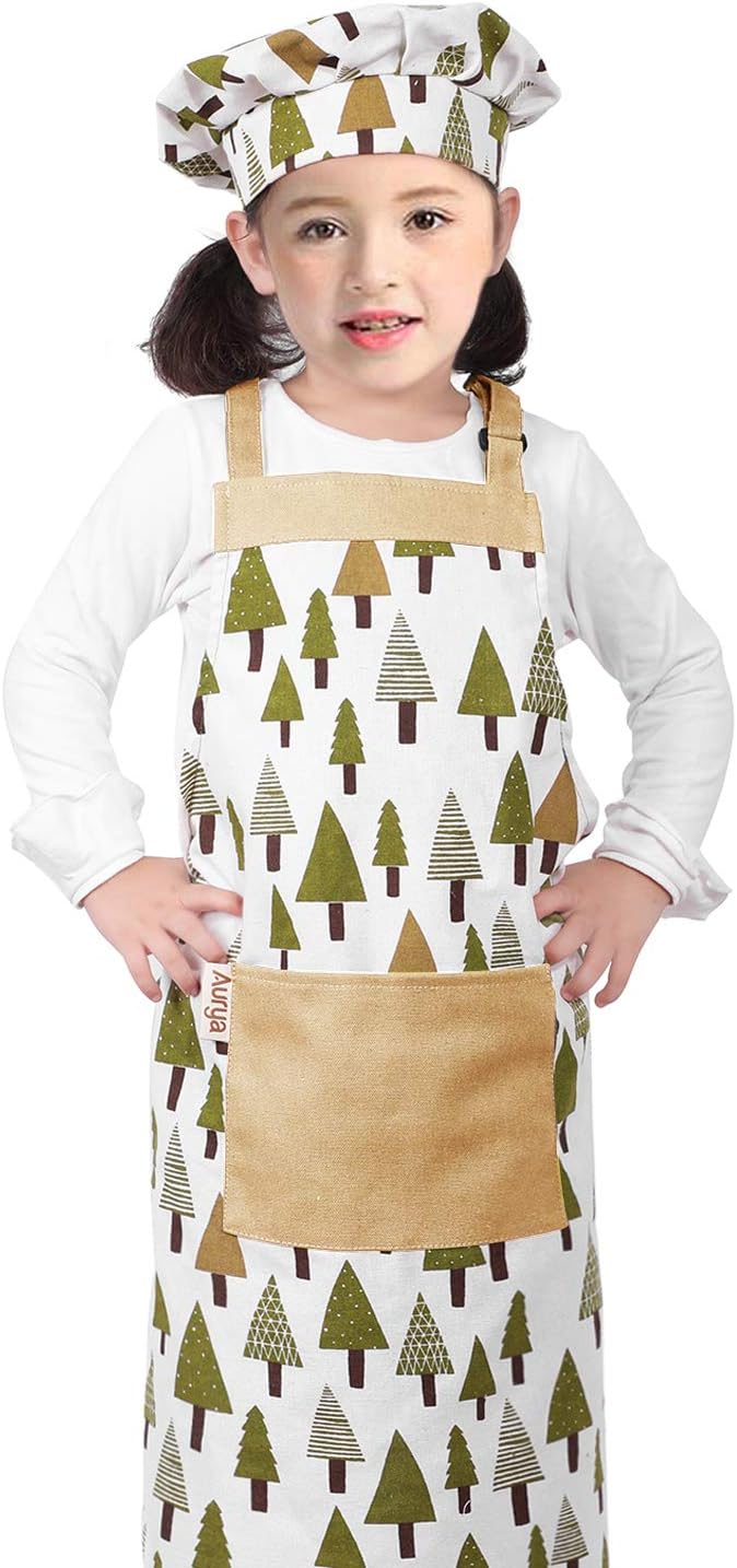 Kids Apron and Chef Hat Set-Adjustable Child Apron for Boys and Girls for Cooking Baking