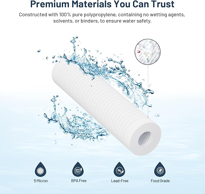 2 Pack Whole House Water Filter Cartridge Replacement for Well Water, 5 Micron Water Filter 10 x 2.5 Grooved Sediment Water Filter Compatible with AP110, WHKF-GD05, RS14, CFS110, P5, WFPFC5002