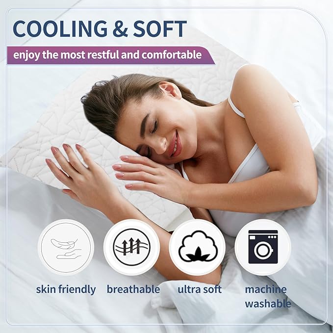 Bed Pillows for Sleeping, Shredded Memory Foam Pillows Adjustable Cooling Pillow for Side Back Stomach Sleepers,King Size Bed Pillow 1 Pack