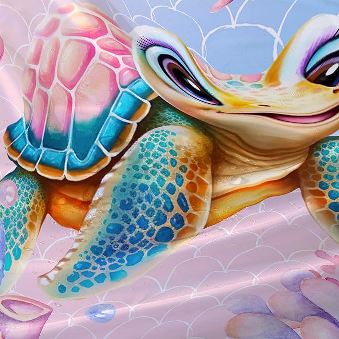 AILONEN Kawaii Sea Turtle Shower Curtain,Tie Die Turtle Bath Curtain Cloth Fabric Bathroom 60" W*72" H Inch,12 Pack Hooks for Kids Child,Watercolor Scale Bathroom Curtain