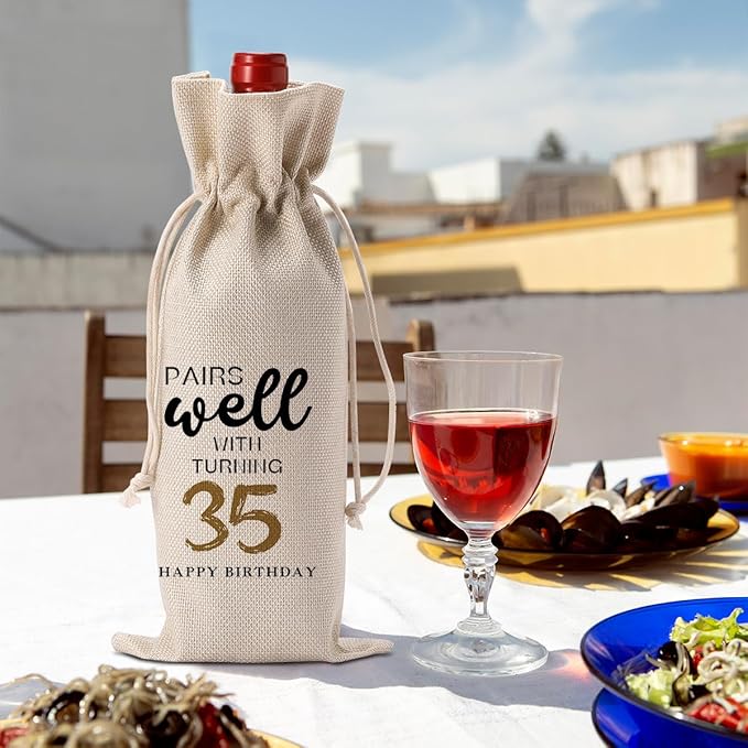 35th Birthday Gifts Women Men, Gifts for 35 Year Old Men Mom Dad Friends Wine Gift Bag, Wine Accessories Gifts Anniversary 35th Birthday Decorations Wine Bag Wine Bags for Wine Bottles Gifts