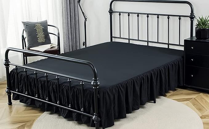 King Size Bed Skirt, 18'' Drop, Microfiber, Black