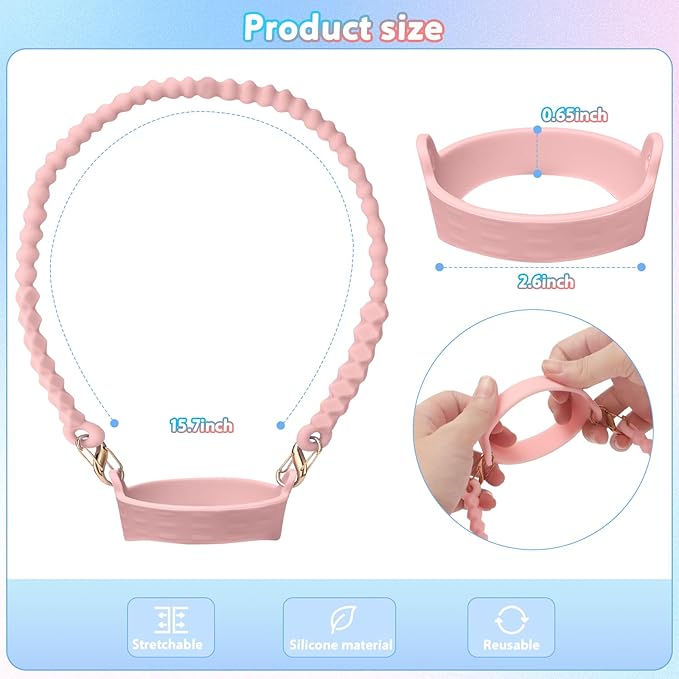 2PCS Water Bottle Handle Strap,Silicone Water Bottle Sling Compatible with Stanley Water Cup Accessories Water Bottle Holder with Strap Fits Most 8-40oz Water Bottles(Pink+Blue)