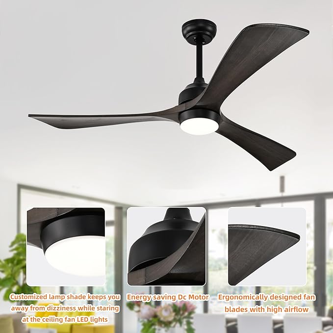 NicBex Ceiling Fan 52 Inch Ceiling Fan with Lights Ceiling Fans with 3 Blades and Remote Control Reversible Ceiling Fan with 6 Wind Speed Levels for Bedroom, Living Room, Full Black