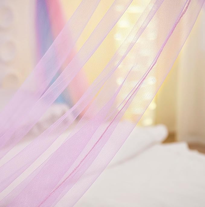 Mengersi Rainbow Bed Canopy with Lights,Bed Netting Canopy for Bed Square Canopy Bed Curtains Canopy - Suggested for Full to King Size Bed,Blue