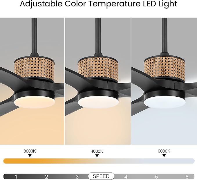 52" Ceiling Fan with Light and Remote, 3 Solid Wood Blades, Noiseless Reversible DC Motor Ceiling Fan with 4.5"/12" Downrods for Bedroom/Living Room/Porch (Black)