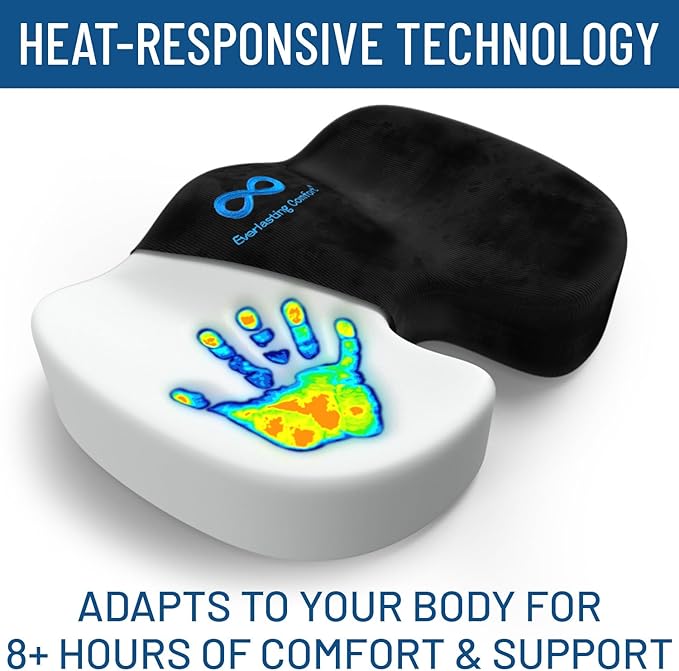 Everlasting Comfort Seat Cushion and Lumbar Support Pillow - Premium Memory Foam Office Chair Cushions for Enhanced Posture, Support, All-Day Comfort - Multi-Use for Car, Desk Chair, Gaming Chair