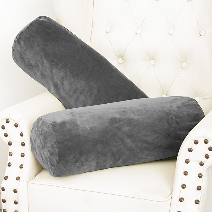 Body Pillow, Memory Foam Body Pillows for Adults Sleeping, Decorative Bolster Pillow for Bed & Couch, Long Cylinder Tube Round Pillow, 24x7.87 Inches, Set of 2 (Light Grey)